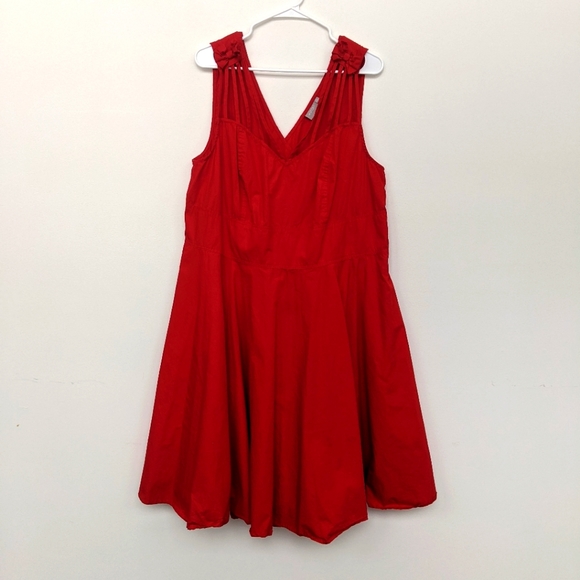 eshakti Dresses & Skirts - eshakti Red Fit-And-Flare Dress Cotton Poplin Size 3X